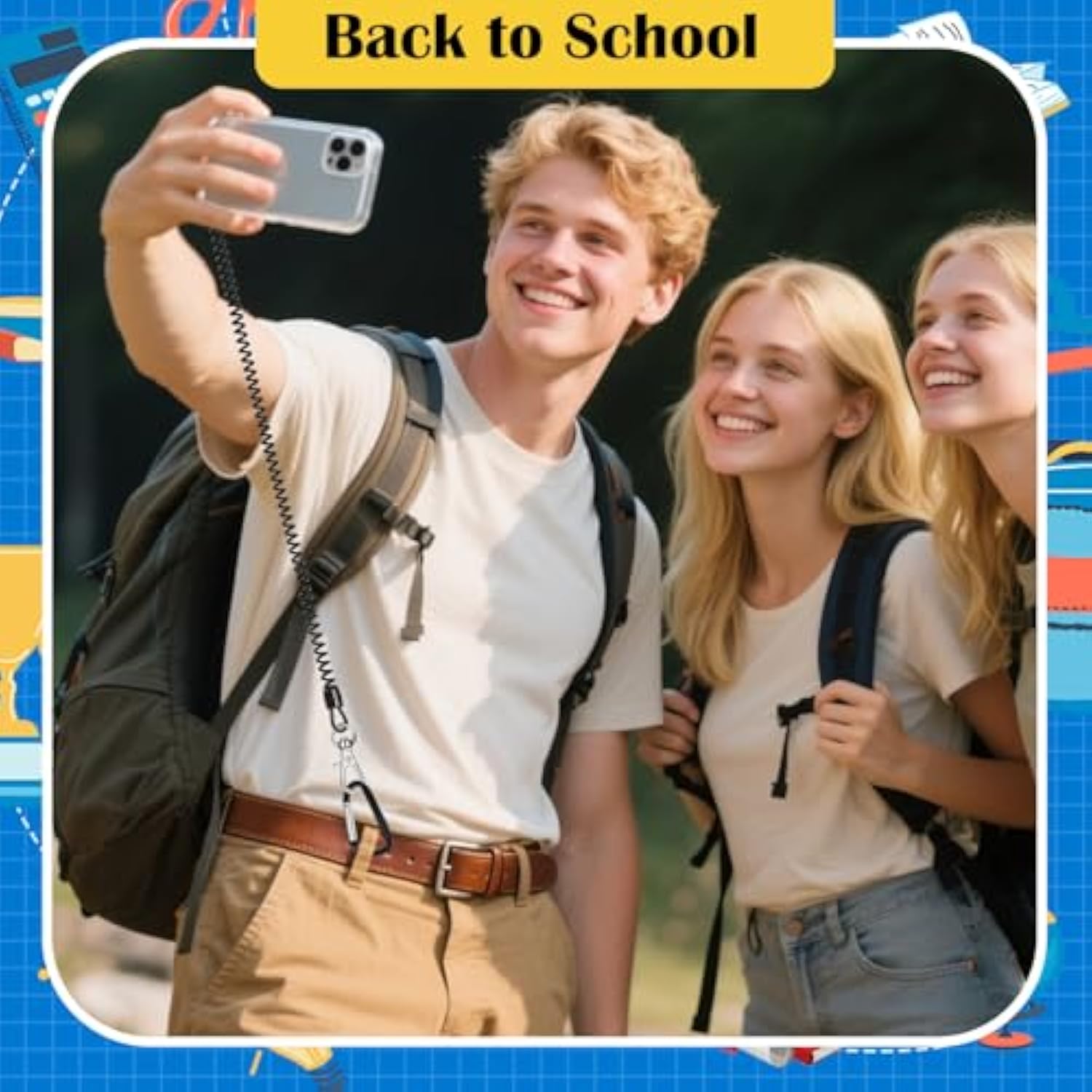 Tether, Anti Theft Spring Phone Strap, 4 X Phone Pacthes & Climbing Hook Universal Fitting For All Smartphones - 2Pcs Black