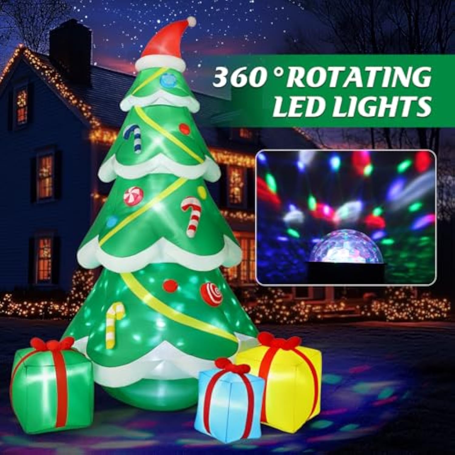 12Ft Giant Christmas Inflatables Outdoor Decorations - Large Blow Up Christmas Tree With Gift Boxes - Rotating Led Lights Inflatable Xmas Decor For Yard Lawn Garden Holiday Party