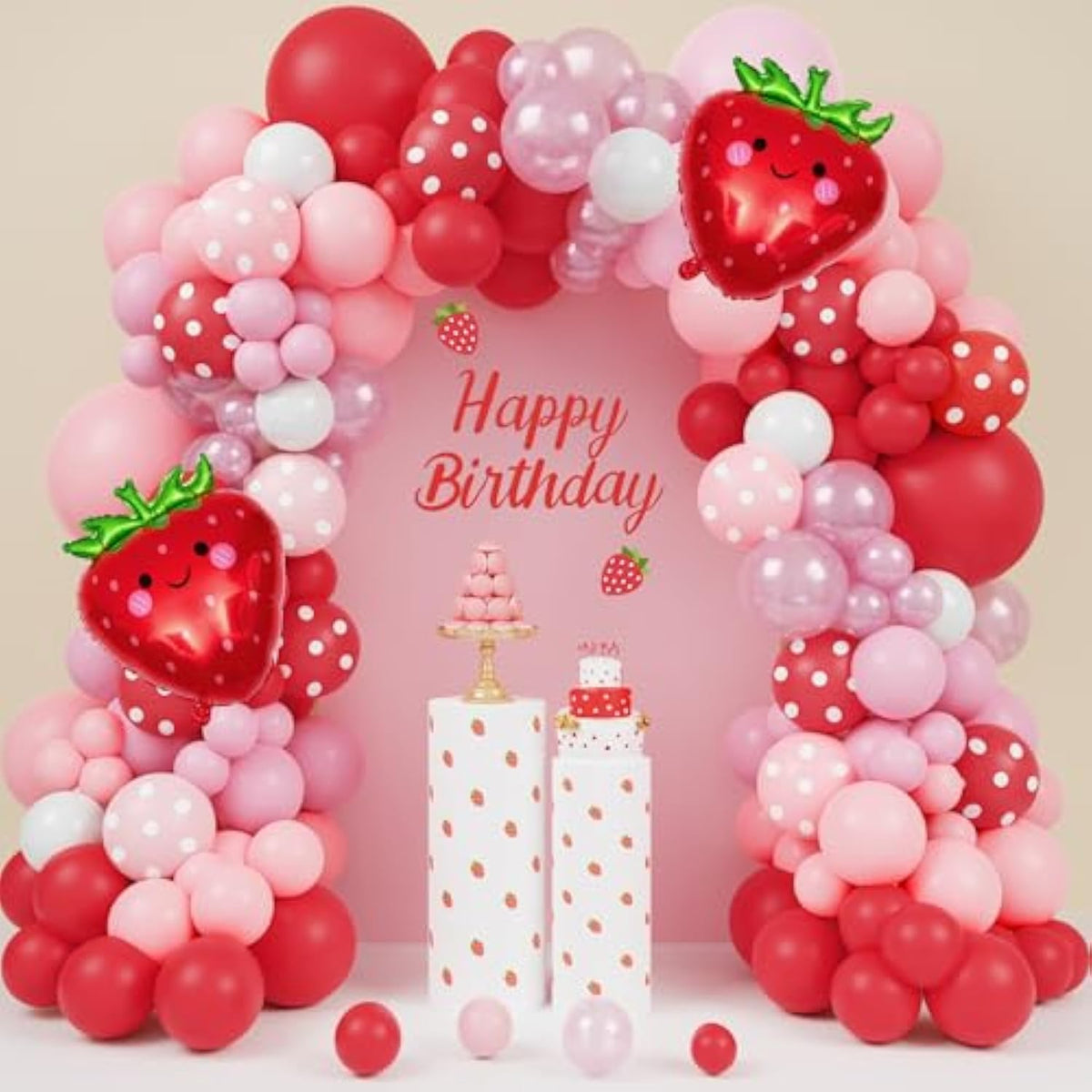 171pcs Strawberry Balloon Arch Kit - Red Pink Decor for Baby Shower & Birthday