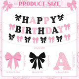 Pink & Black Bow Birthday Decorations Glitter Banner & Garland for Parties