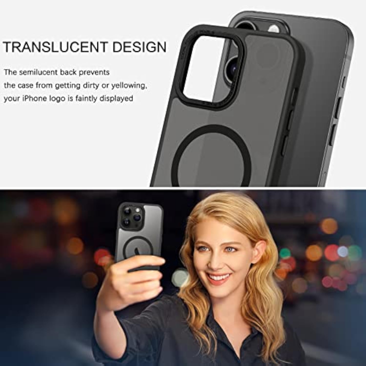Magnetic Case for iPhone 13 Pro Max, Compatible with MagSafe, Translucent Matte Frosted Anti-Fingerprint Slim Shockproof Protective Cover for iPhone 13 Pro Max 6.7 Inch, Black