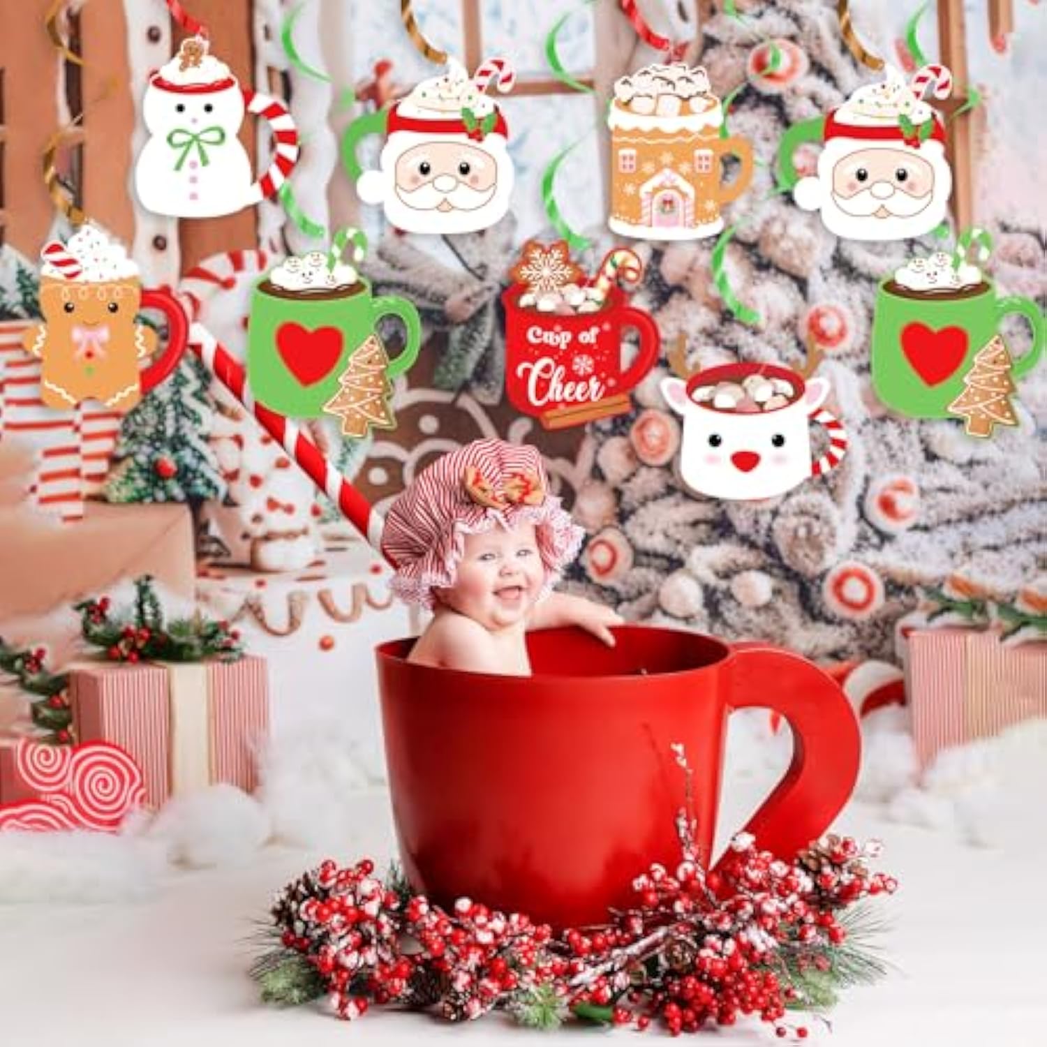 Christmas Gingerbread Mug Hanging Swirls 20pcs Snowman Santa Party Decor