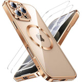 For 16 Pro Case With 2X Screen Protection [Built-In Lens Protector] [Stronger N56 Magnets] [Not-Yellowing] Compatible With Magsafe Women Girls Color Clear Case (6.3")- Desert Gold