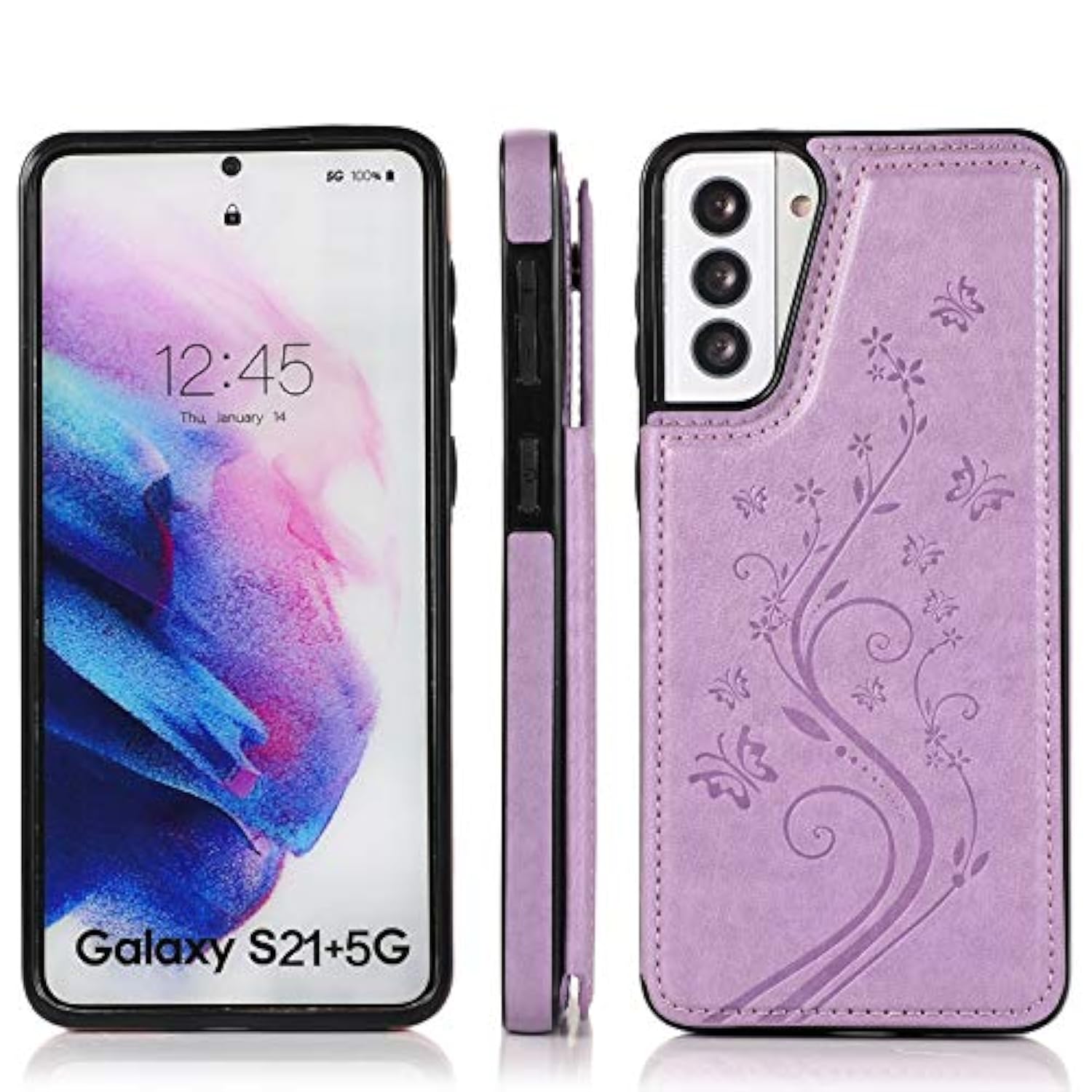 Samsung Galaxy S21 Plus 5G Leather Wallet Case With Tempered Glass, Card Holder, Stand - Women'S Purple