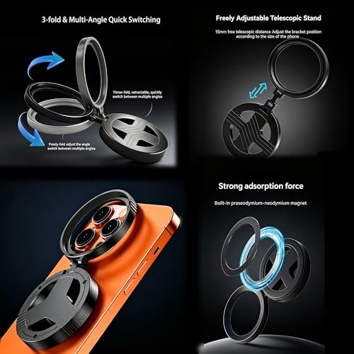 Magnetic 52mm Variable ND Filter for iPhone, ND2-400 Adjustable Filter for Smartphone, Neutral Density Lens with Foldable Stand Compatible with
