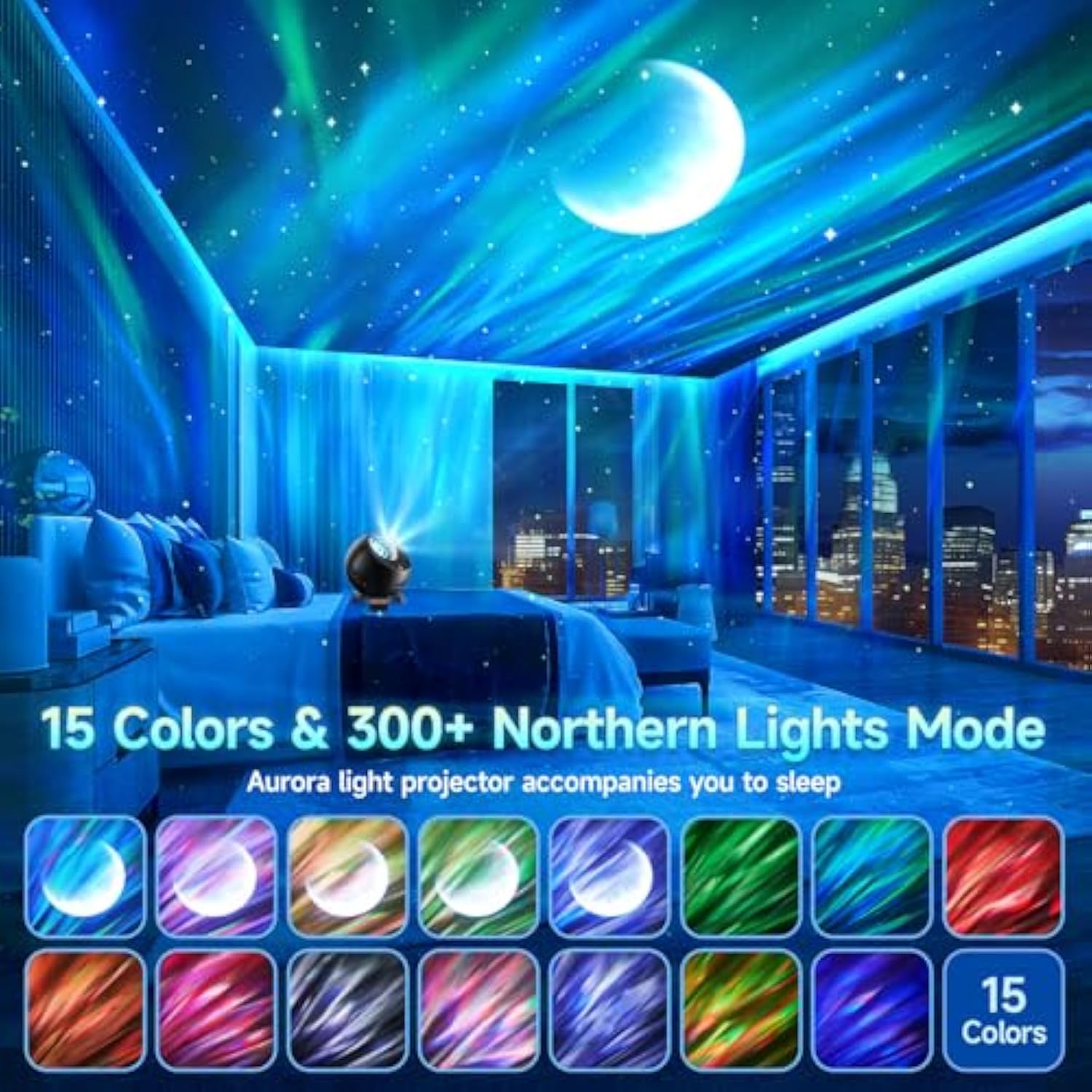 Northern Galaxy Light Projector, 300+Modes & 5 Films Star Projector, 15 White Noise & Bluetooth Moon Galaxy Projector, Teen Girl Gifts Trendy Stuff, Gifts Star Lights For Ceiling, Bedroom Decor