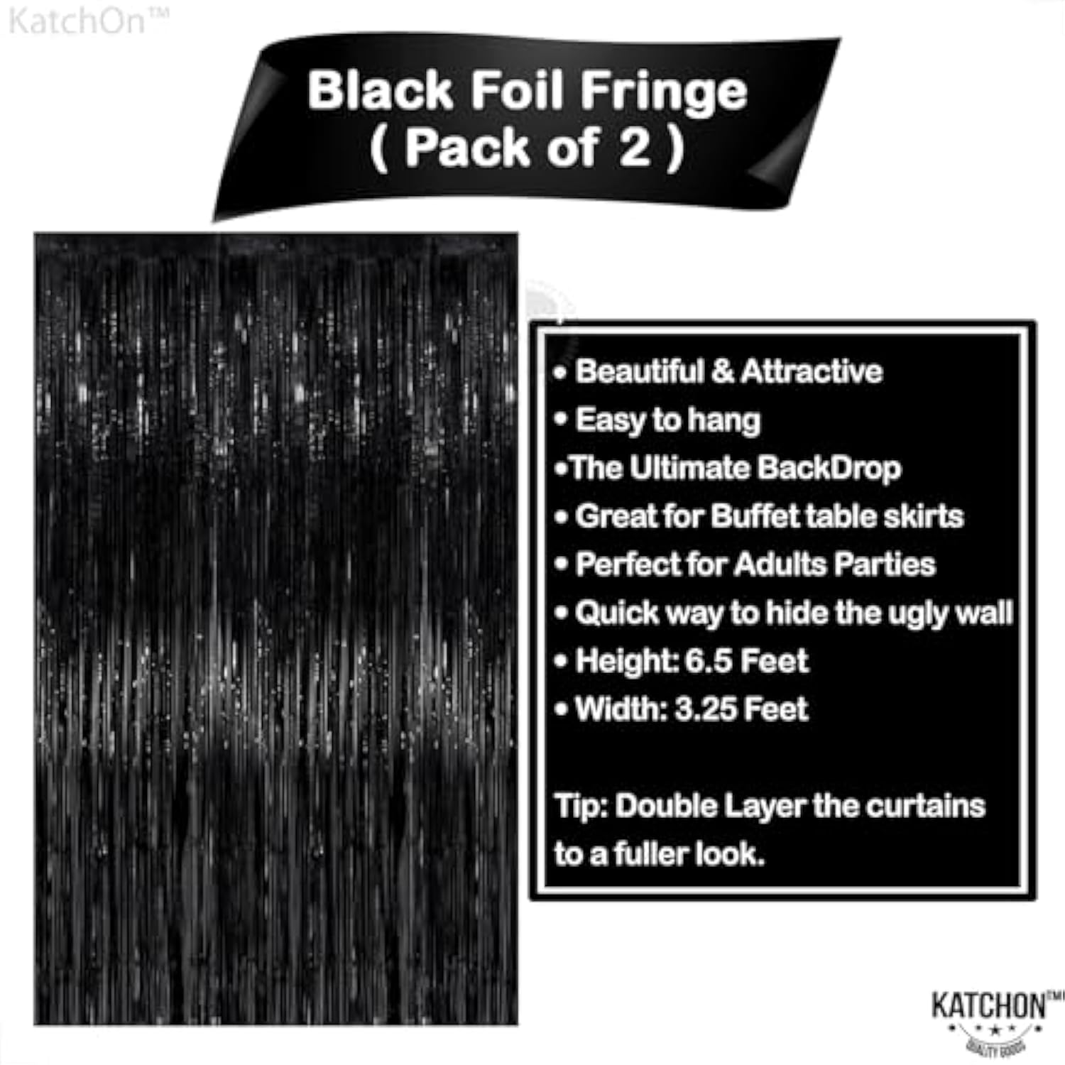 Large Black Fringe Backdrop 2 Pack Tinsel Streamers for NYE 2026 Party