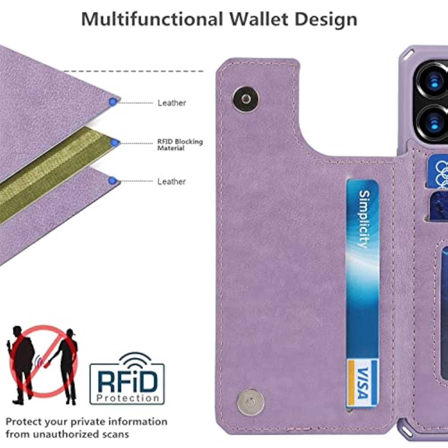 Compatible With 12/12 Pro Wallet Phone Case With Card Holder For Women, Rfid Blocking Embossed Pu Leather Wrist Strap Case (Heart Purple)