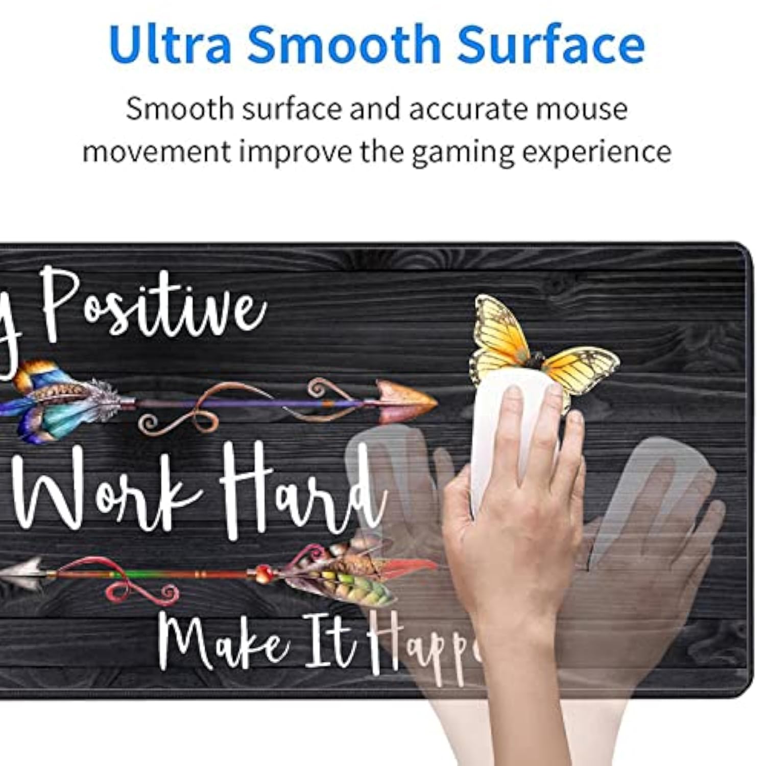Large Gaming Mouse Pad, Keyboard Wrist Rest Pad + Mouse Wrist Pad + Coaster Set Extended Waterproof Non-Slip Table Mat Suitable For Home Office - Stay Positive Work Hard And Make It Happen