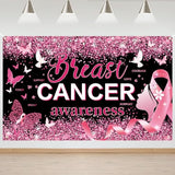 Breast Cancer Awareness Decorations, Breast Cancer Awareness Backdrop,Breasts Cancer Awareness Banner,Pink Ribbon Banner Backdrop for Breast Cancer Decor, 72x43 Inch (BLACK)