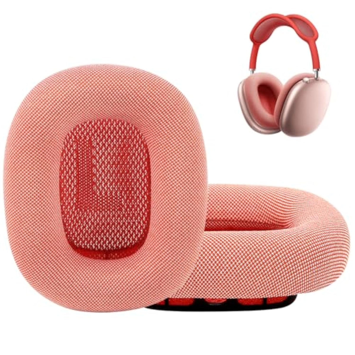 Earpads Earcups Earmuff For Airpods Max Magnetic Ear Cushions Replacement Parts With Knit-Mesh Canopy, Memory Foam And Magnet Pink Red