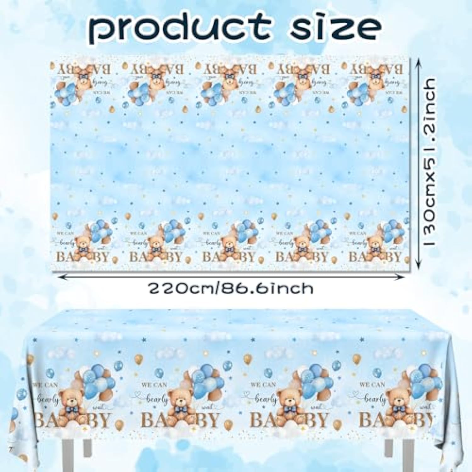 Bear Baby Shower Tablecloth-3 Pack Neutral Baby Tablecloth Balloons Bear Baby Shower Decorations For Boy Gender Reveal Party Decor 51 X 87 Inches