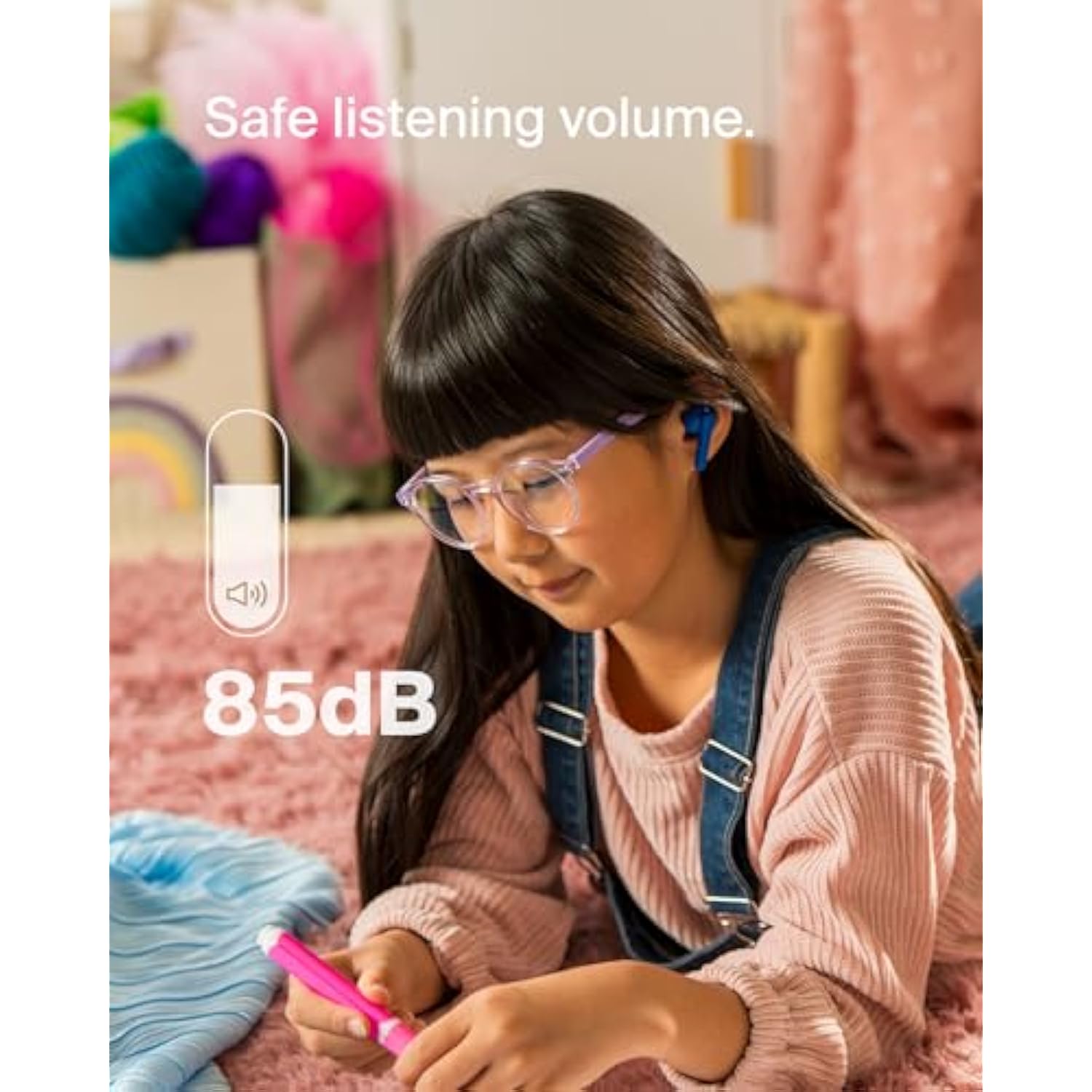 Belkin SoundForm Nano 2 Bluetooth Earbuds for Kids with Built-in Microphone, 28H Battery Life, Safe 85dB Volume, IPX5 Water Resistance - Kids Bluetooth Earbuds for iPhone, iPad, Galaxy, & More - Blue