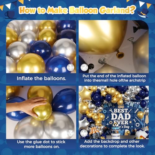 Happy Father's Day Balloon Garland Arch Set 100Pcs with Backdrop Banner, Fathers Day Decorations for Best Father Ever Decor Father's Day Party Fathers Birthday Party Photo Booth Backdrop Decor