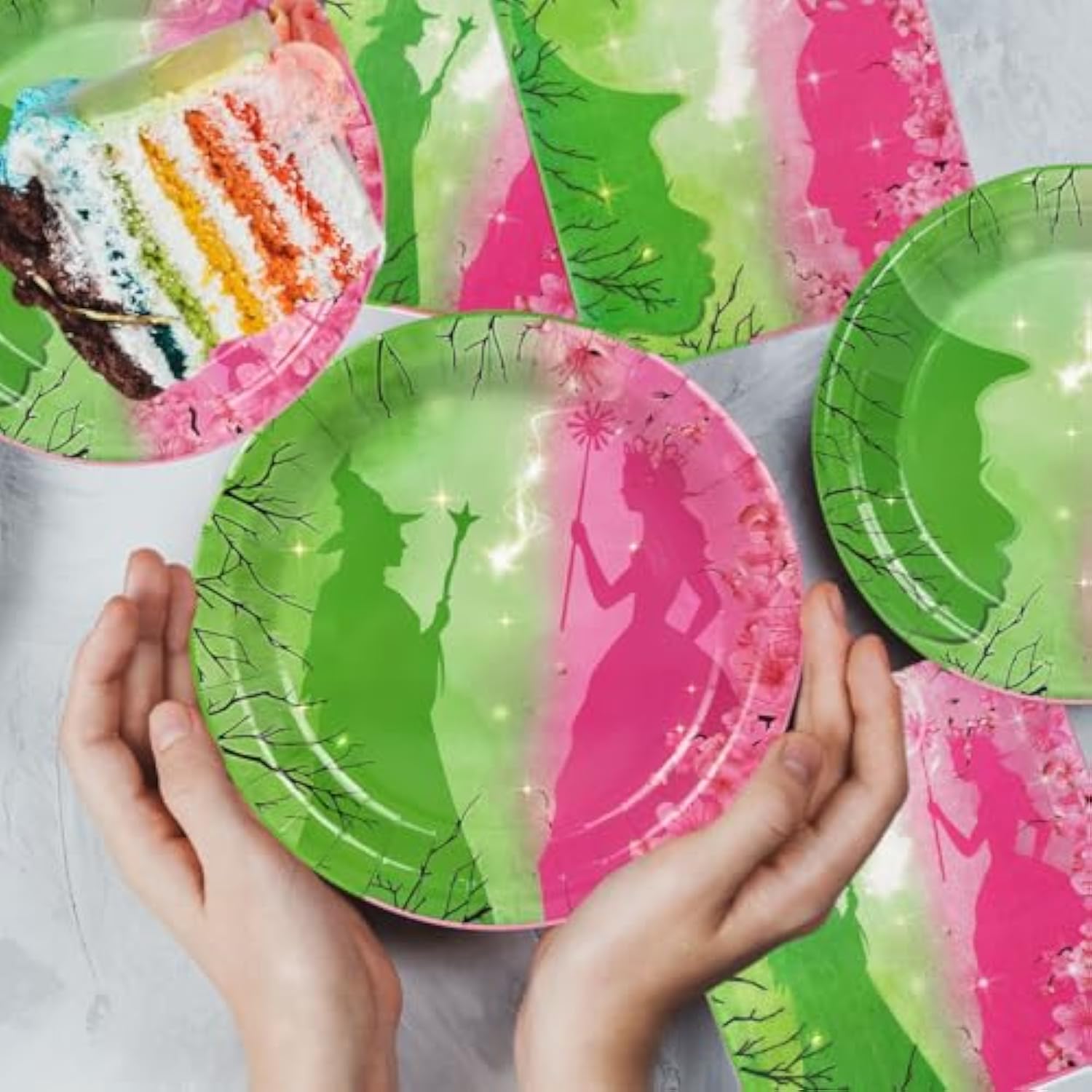 Pink And Green Party Decorations Happy Birthday Plates And Napkins 40Pcs Disposable Paper Tableware Set For Women Girls Party Birthday And Baby Shower Halloween Decorations