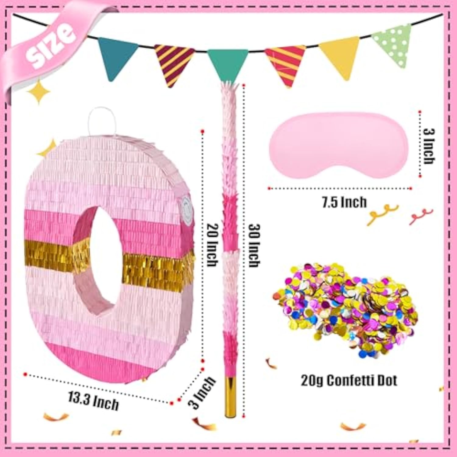 20 Inch Number 7 Piñata Pink Gold With 30 Inch Piñata Stick Blindfold Confetti For Boys Girls Adults Birthday Party Decorations, Anniversary Celebration, Fiesta