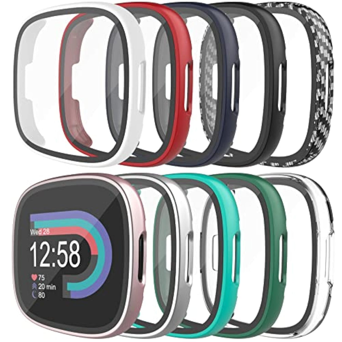 10Pack Tempered Glass Screen Protector With Hard Pc Case Compatible With Fitbit Versa 4/Sense 2, Allaround Protective Screen Full Cover Bumper Compatible For Fitbit Sense 2/Versa 4 Smart Watch