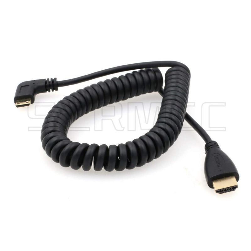 Left Angled Mini Hdmi To Full Hdmi High Speed Coiled Cable For Canon Sony Dslr