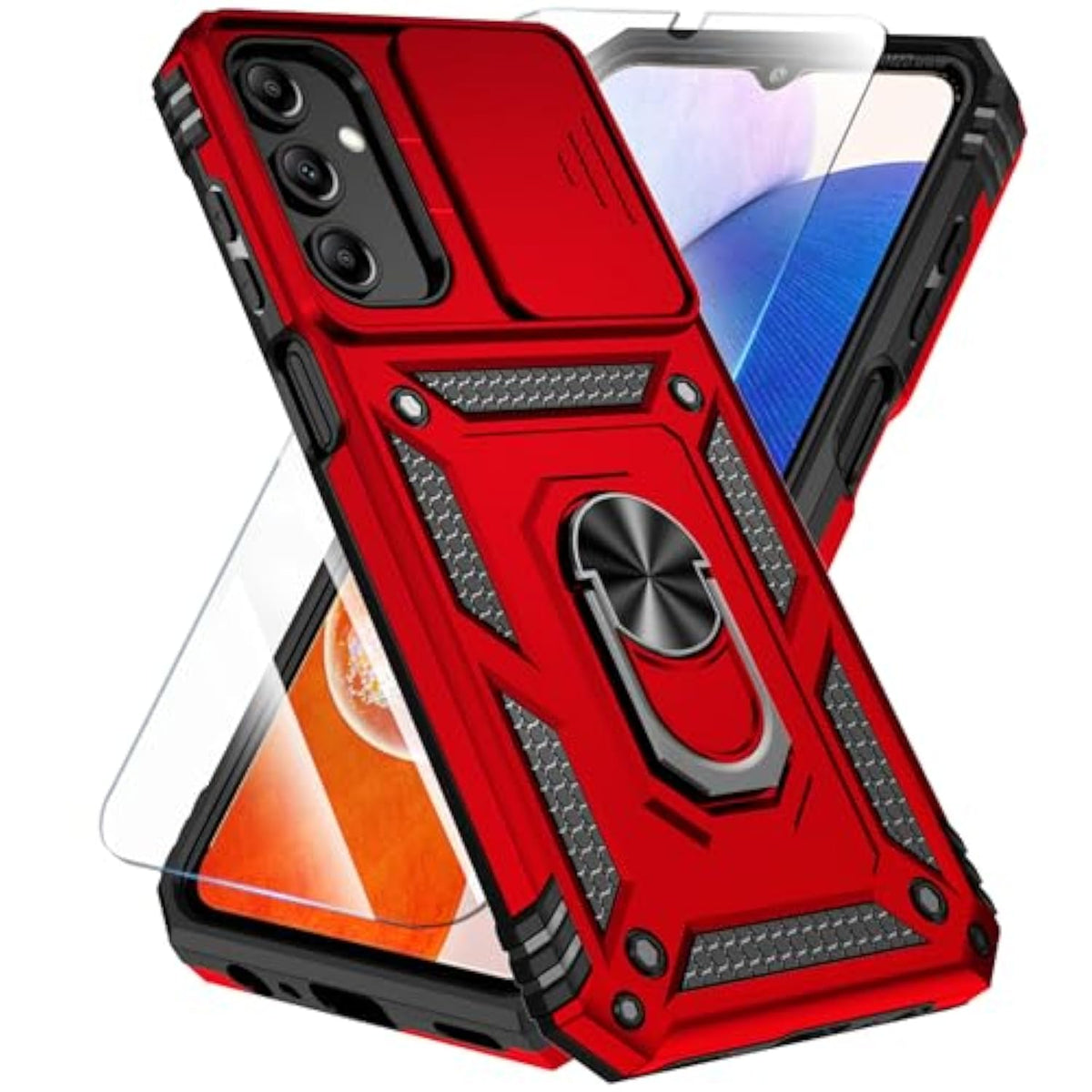 Samsung Galaxy A15 5G Case with HD Screen, Camera Cover & Ring Kickstand Red