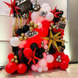 Movie Night Balloon Arch Kit – 134pcs Red, Black & Gold with Popcorn and Clapboard Balloons
