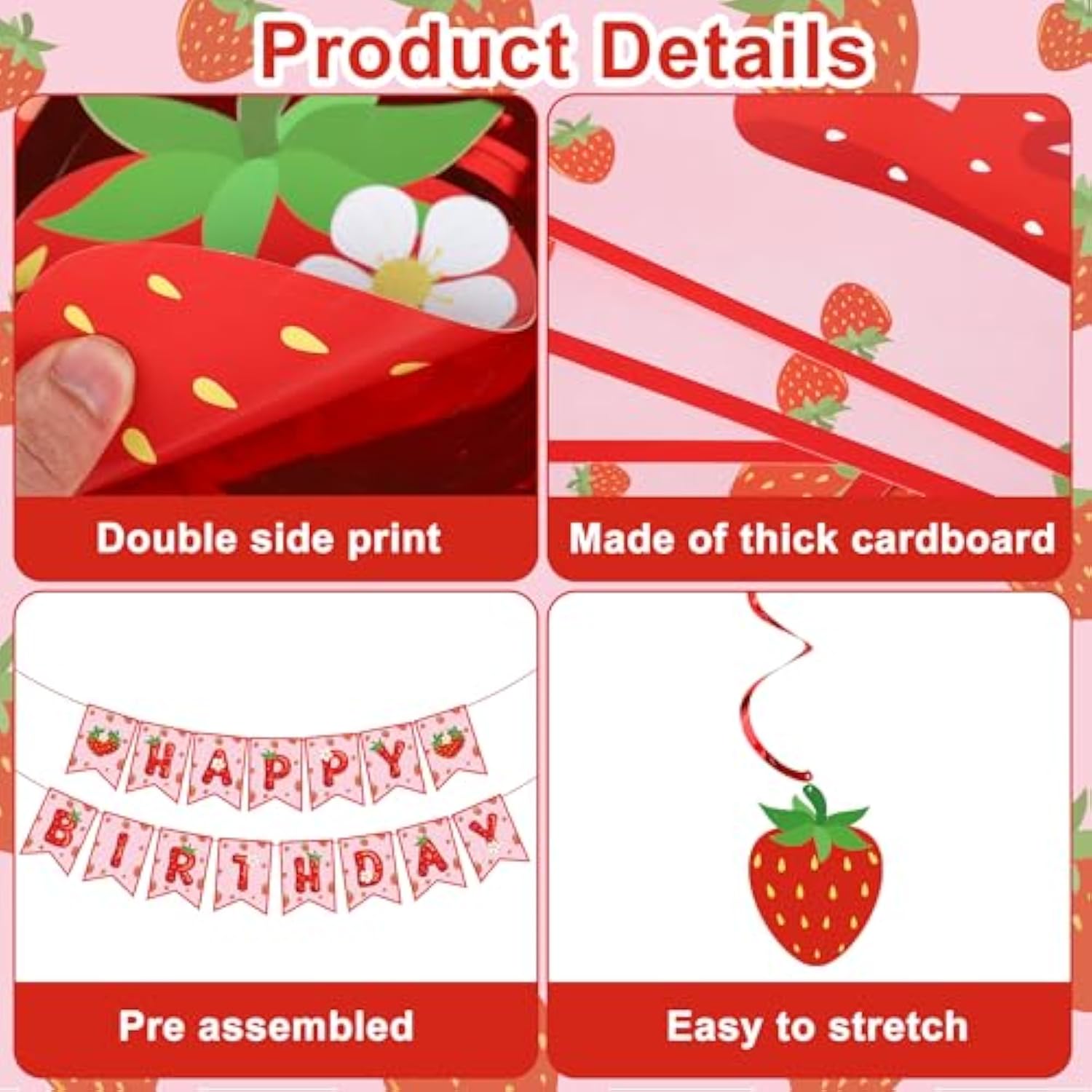 Strawberry Birthday Party Decorations Strawberries Happy Birthday Banner Honeycomb Balls And Hanging Swirls Strawberries Paper Banner Set For Strawberry Theme Birthdays Party Supplies