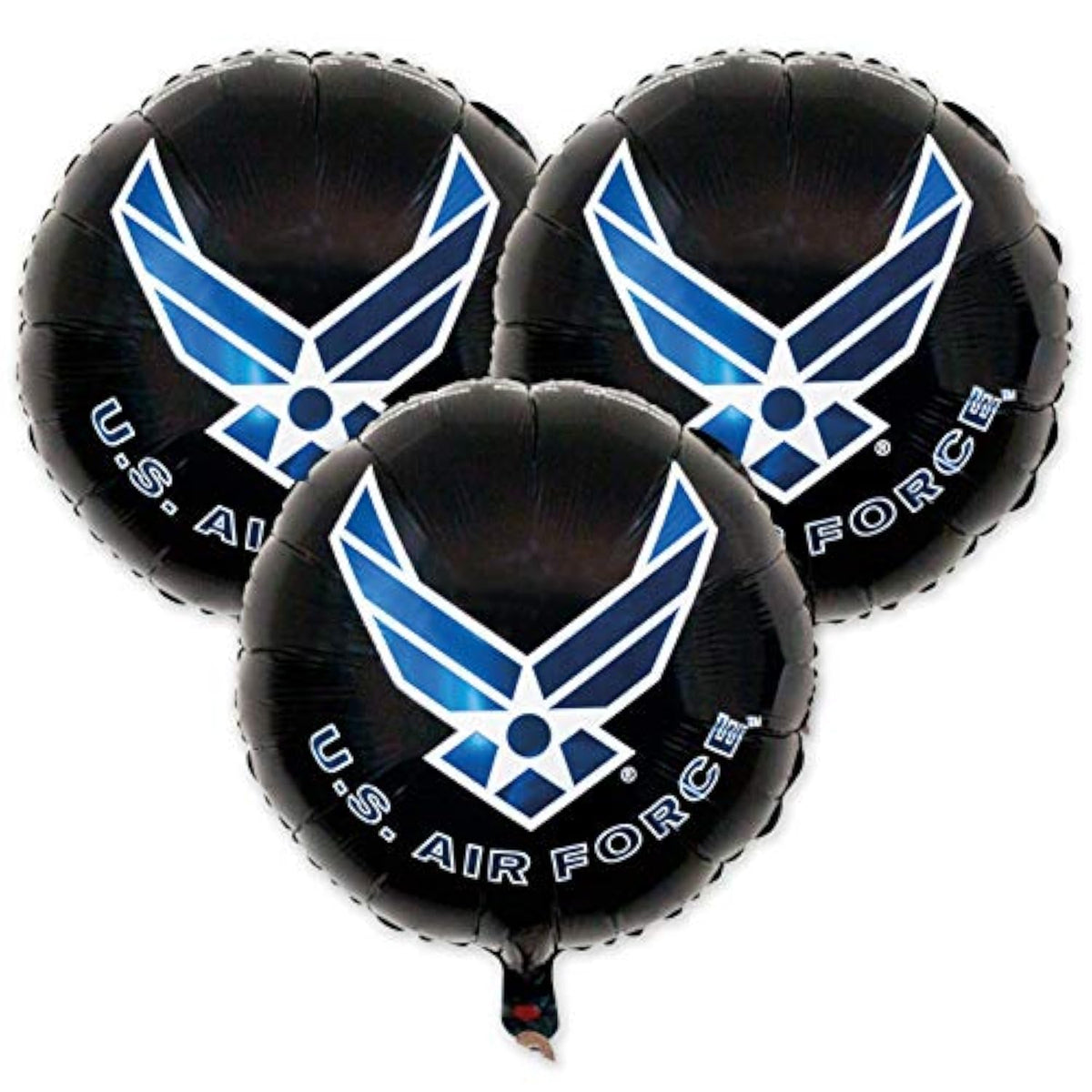 Havercamp’s U.S. Air Force logo, 3-18” Round Mylar Balloons. Officially Licensed with the U.S. Air Force!
