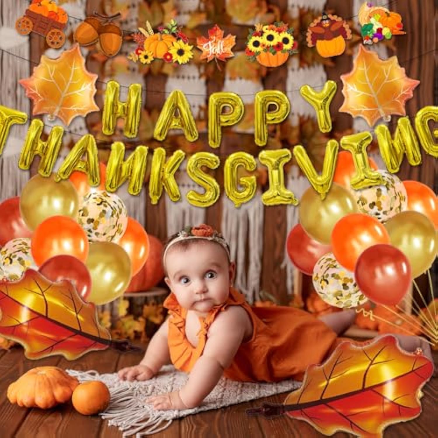 29 Pcs Happy Thanksgiving Balloons Friendsgiving Banner Maple Leaf Turkey Party Decor