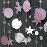 Silver Pink Star Garland Decorations Twinkle Little Star Birthday Baby Shower Graduation Party Decor Banner Moon Stars Starry Night Galaxy Planet Celestial Theme Backdrop