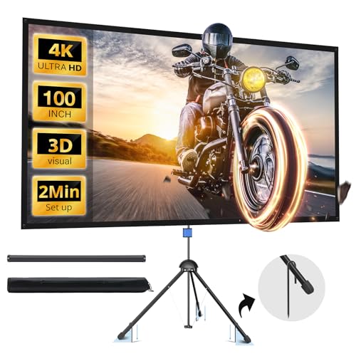 Projector Screen With Stand, 100-Inch Outdoor Indoor Projector Screen 16:9 4K Hd Pvc, 1.5 Gain Portable Wrinkle-Free Movie Screen For Home Backyard Theater With Carry Bag, Ground Nails