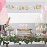 Pre-Strung She Said Yes Banner - No Diy - Gold Glitter Wedding Engagement Bridal Shower Banner - Pre-Strung On 10 Ft Strands - Just Engaged, Bride To Be, Happy Engagement Party Decorations - No Diy