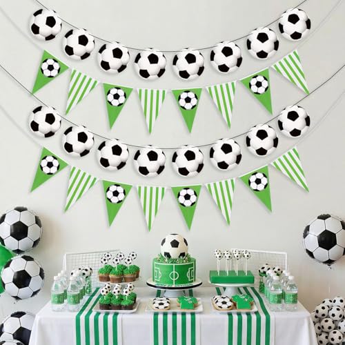 4 Pcs Soccer Banner Garland, Soccer Pennant Bunting Flag for Boys Girls Sports Ball Birthday Party Decorations
