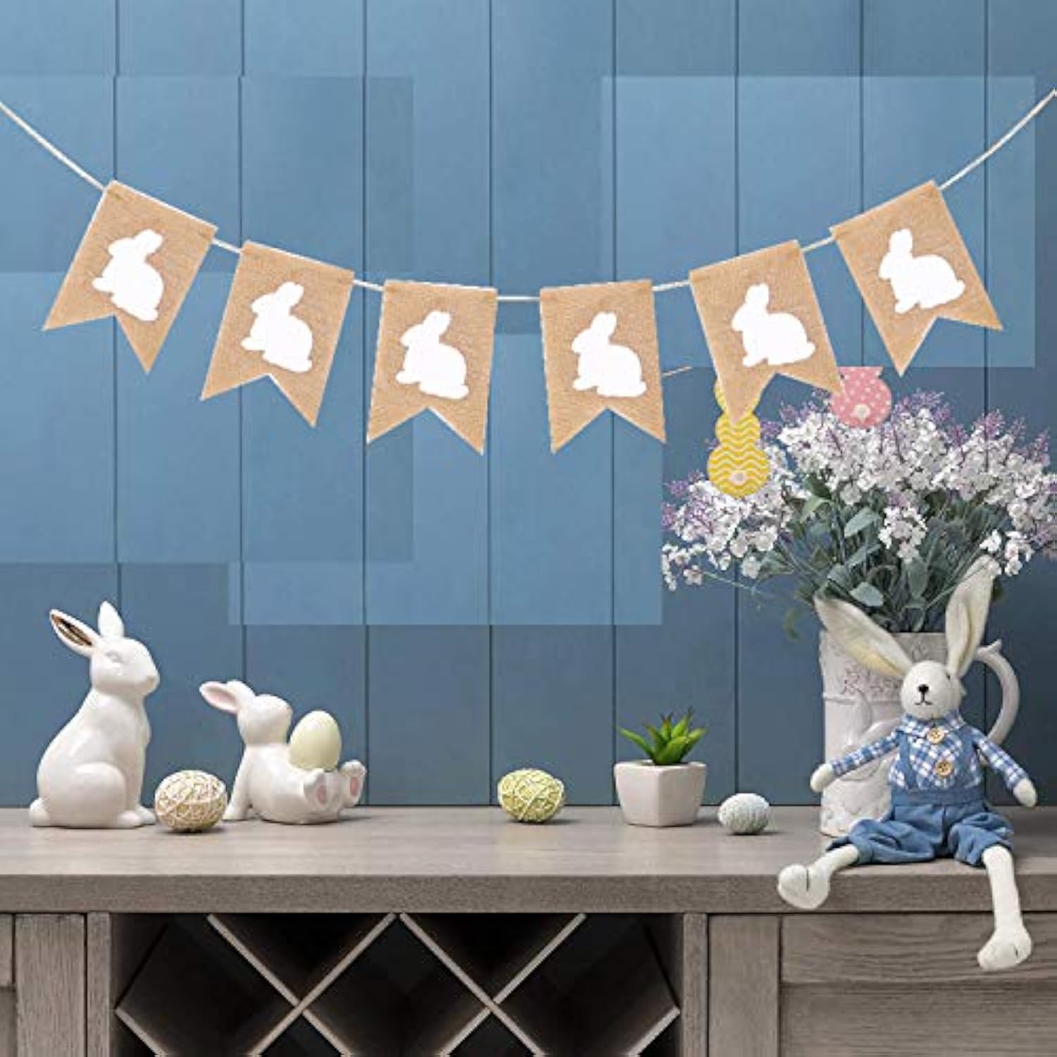 Easter Burlap Banners Decoartions, Rustic Rabbit Bunny Burlap Garland Banners For Easter Day Decorations Happy Easters Day Home Office School Party Supply