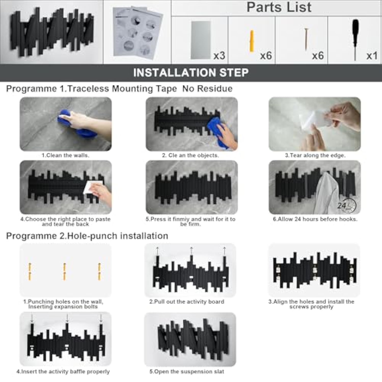 Bamboo Multi Hook Coat Rack -Decorative Hooks For Wall Modern, Unique, Space-Saving Coat Hanger With 4 Flip-Down Hook For Hanging Coats, Christmas Decorations Wall Hooks For Hanging,Black