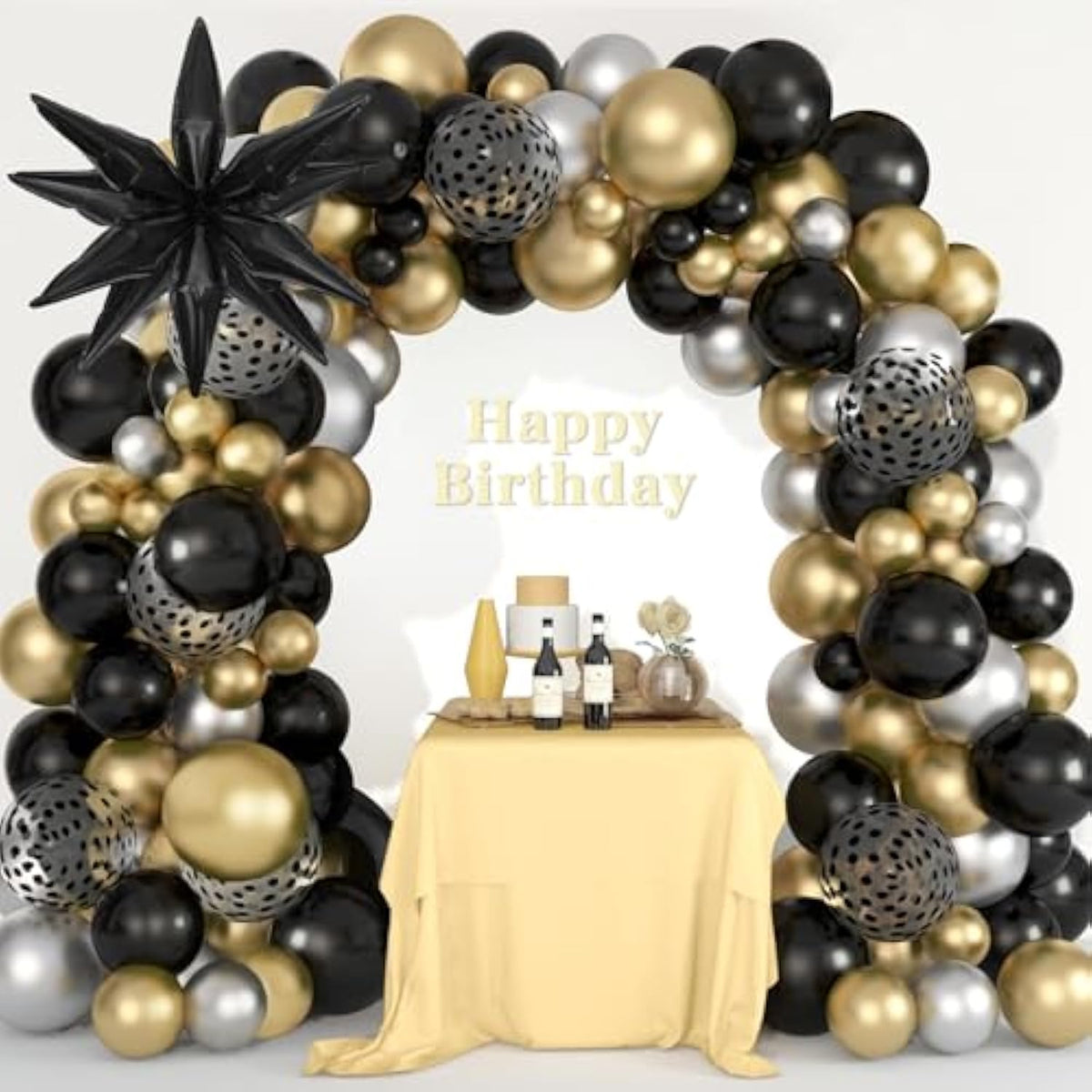 144PCS Black Gold Balloon Garland Arch Kit for Graduation Birthday Party Decor