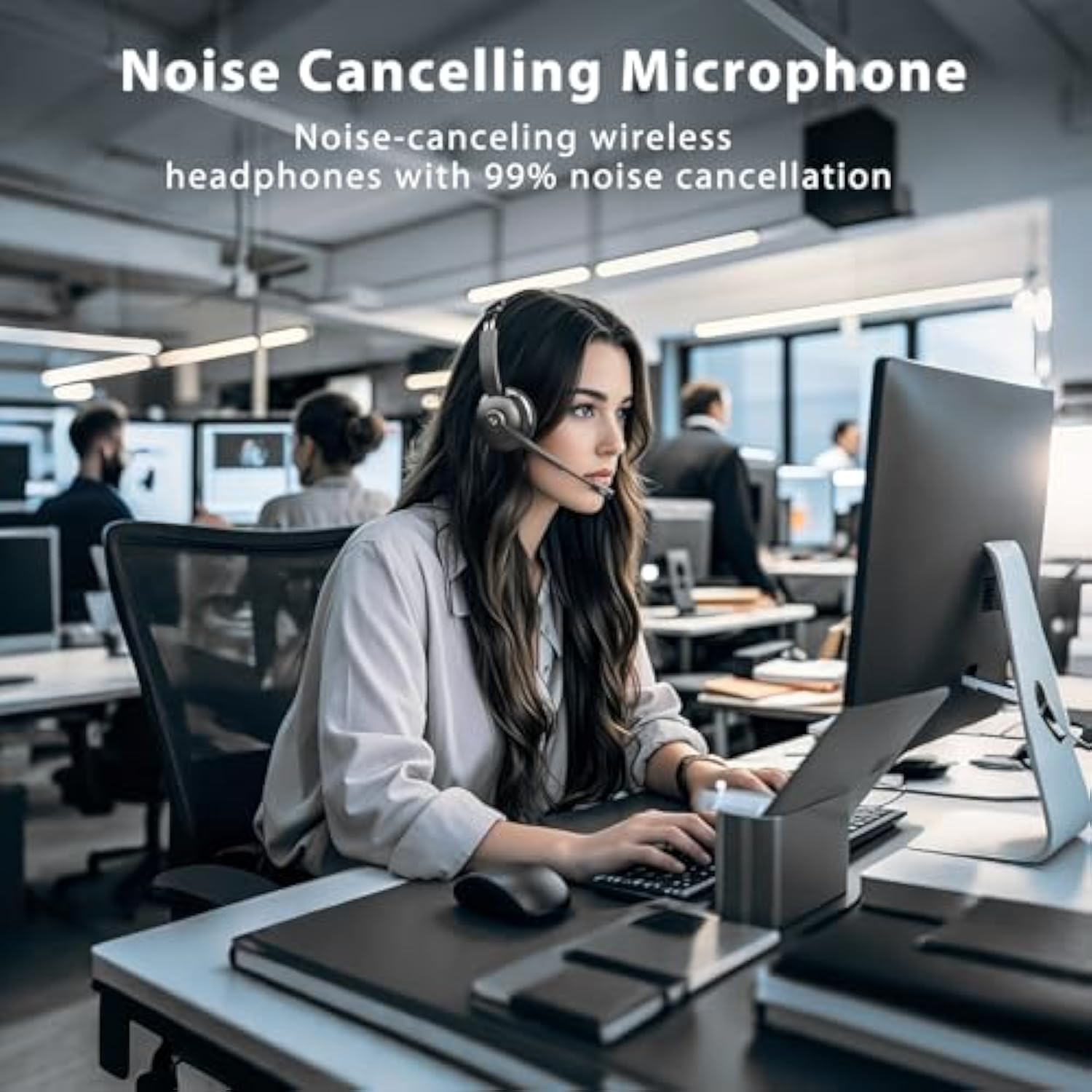 Wireless Headset?Bluetooth Headset With Microphone Noise Cancellation Wireless Headphones With Usb Dongle Connection And Microphone Mute For Pc/Laptop/Smartphone/Teams/Home