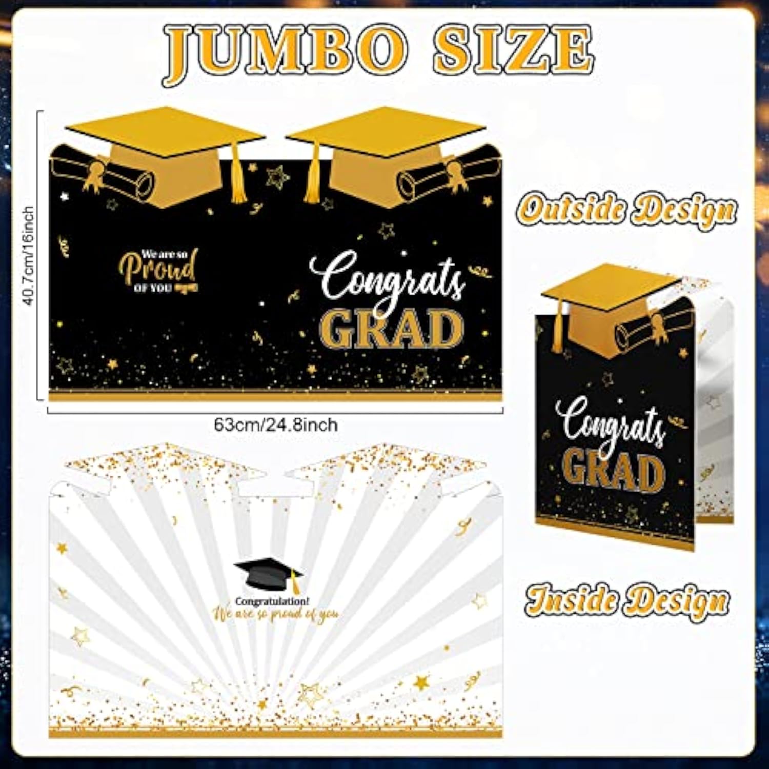 Jumbo Graduation Card Guest Book 2026 Graduation Party Decorations Class Of 2026 Big Giant Card For College High School Party, 24.8 X 16 Inches(Black, Gold)