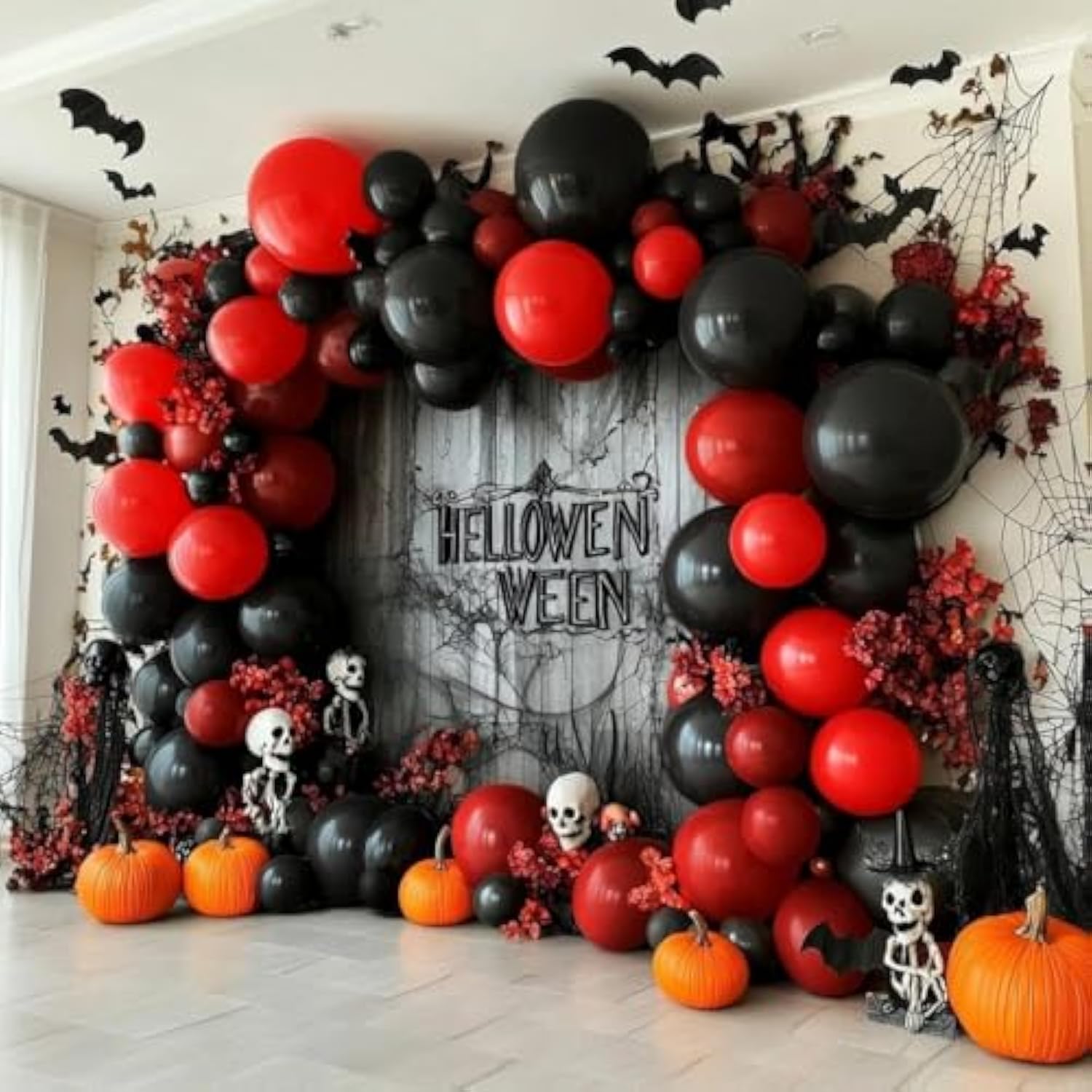 Black Red Balloon Garland Double Stuffed Burgundy Black Balloons Premi