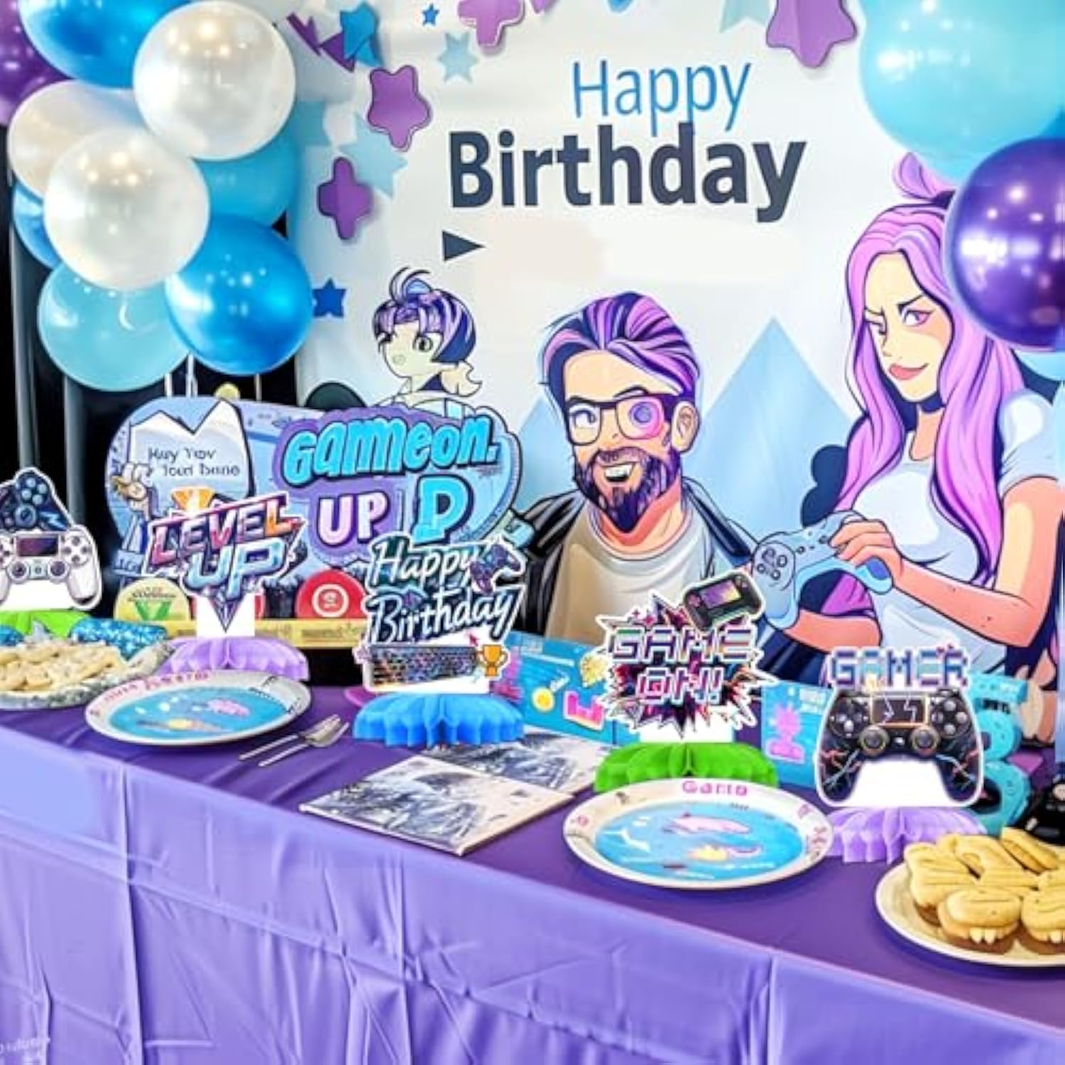 9Pcs Video Game Birthday Decorations Gamer Birthday Party Centre Honeycomb Decorations Birthday Decorations For Boys Game Night Decorations Game Themed Table Top Centre Decorations