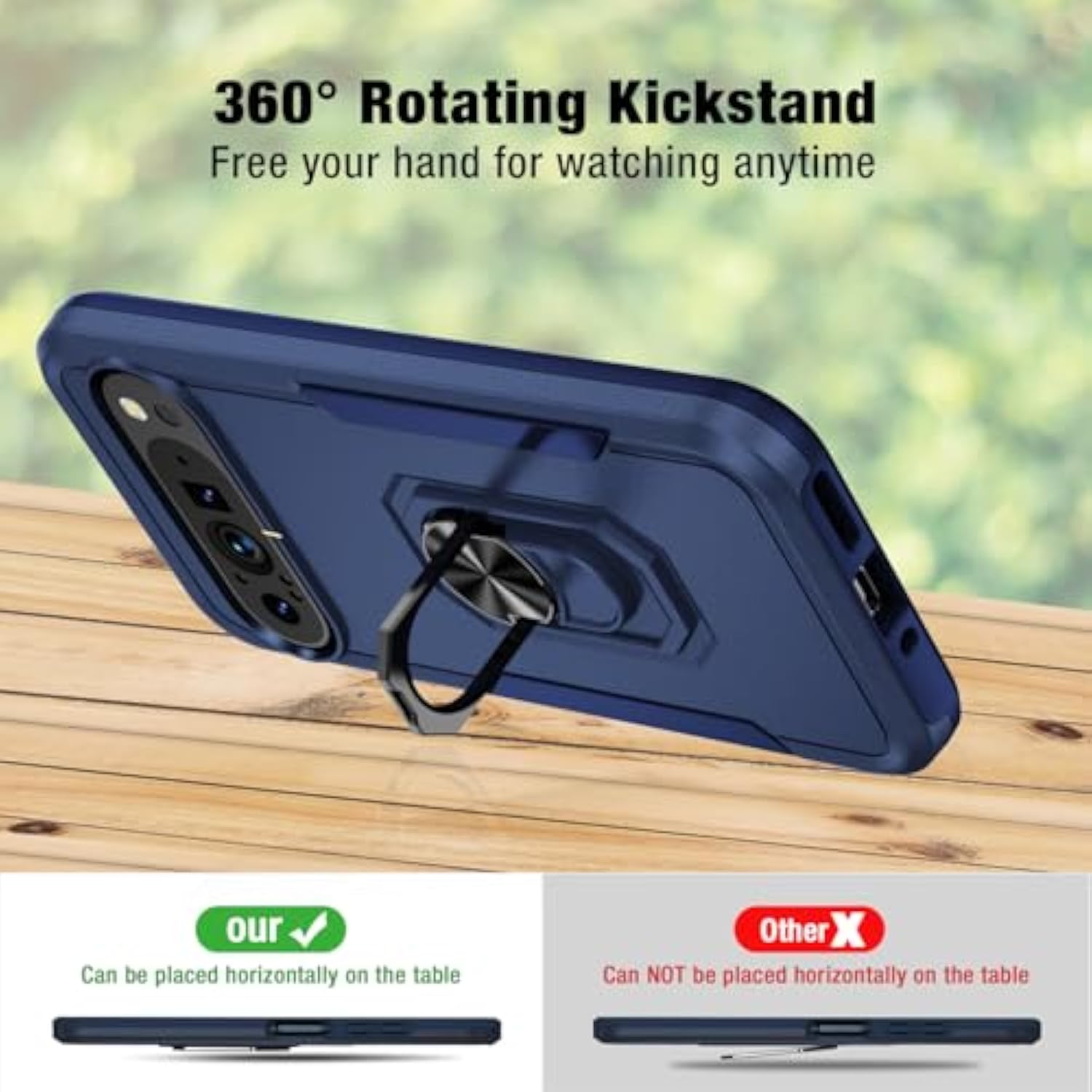 For Google Pixel 9 Pro Case [15 Ft Grade Drop Protection] With Screen Protector & Lens Protector Heavy-Duty Shockproof Kickstand Case For Pixel 9 Pro (Dark Blue)