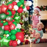 Christmas Balloon Garland Arch Kit - Green, Red, White Arch With Star Foil, Cane, Snowflake, Tree Balloons For New Year Party Decorations