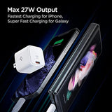 USB C Charger, Spigen 27W Wall Charger, 25W Super Fast Charger Type C, USB-C PD PPS Charging for Galaxy S25 Series S24 S23 S21 FE Z Fold Flip 6 iPhone 16 15 14 Plus Pro Max Mini iPad M4 iPad Air M2