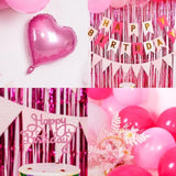 Hot Pink Birthday Decorations For Girls,Happy Birthday Banner Party Decorations For Women Fringe Curtain Heart Foil Balloons For Birthday Party Decorations