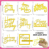 24pcs Mirror Acrylic Happy Birthday Cake Toppers – 8 Styles, 3 Colors Set