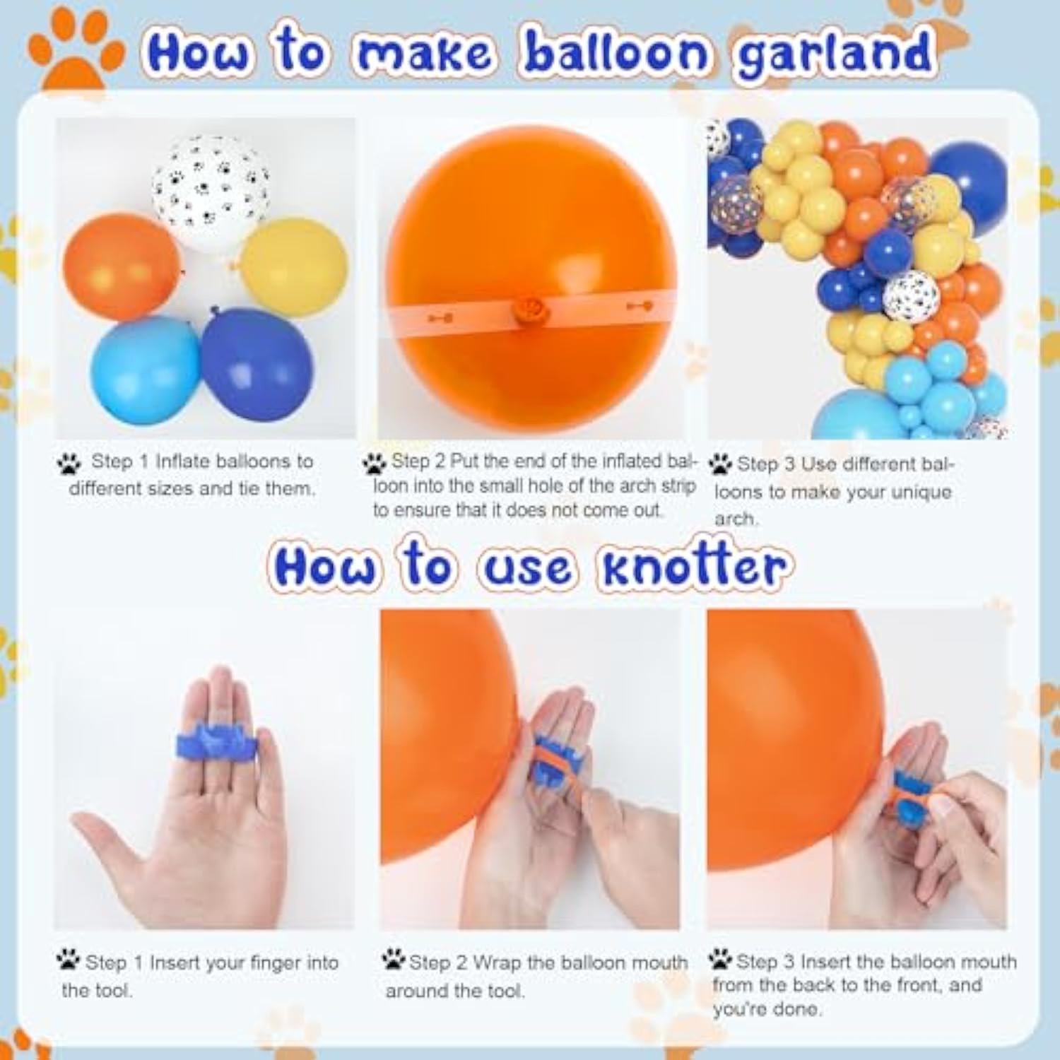 128Pcs Blue Balloon Garland Kit with Dog Paw Banner for Birthday or Baby Shower