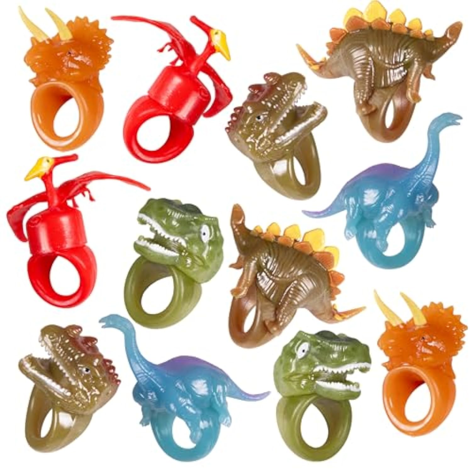 12-Pack Dinosaur LED Light Up Rings Glow Party Favors for Kids and Adults