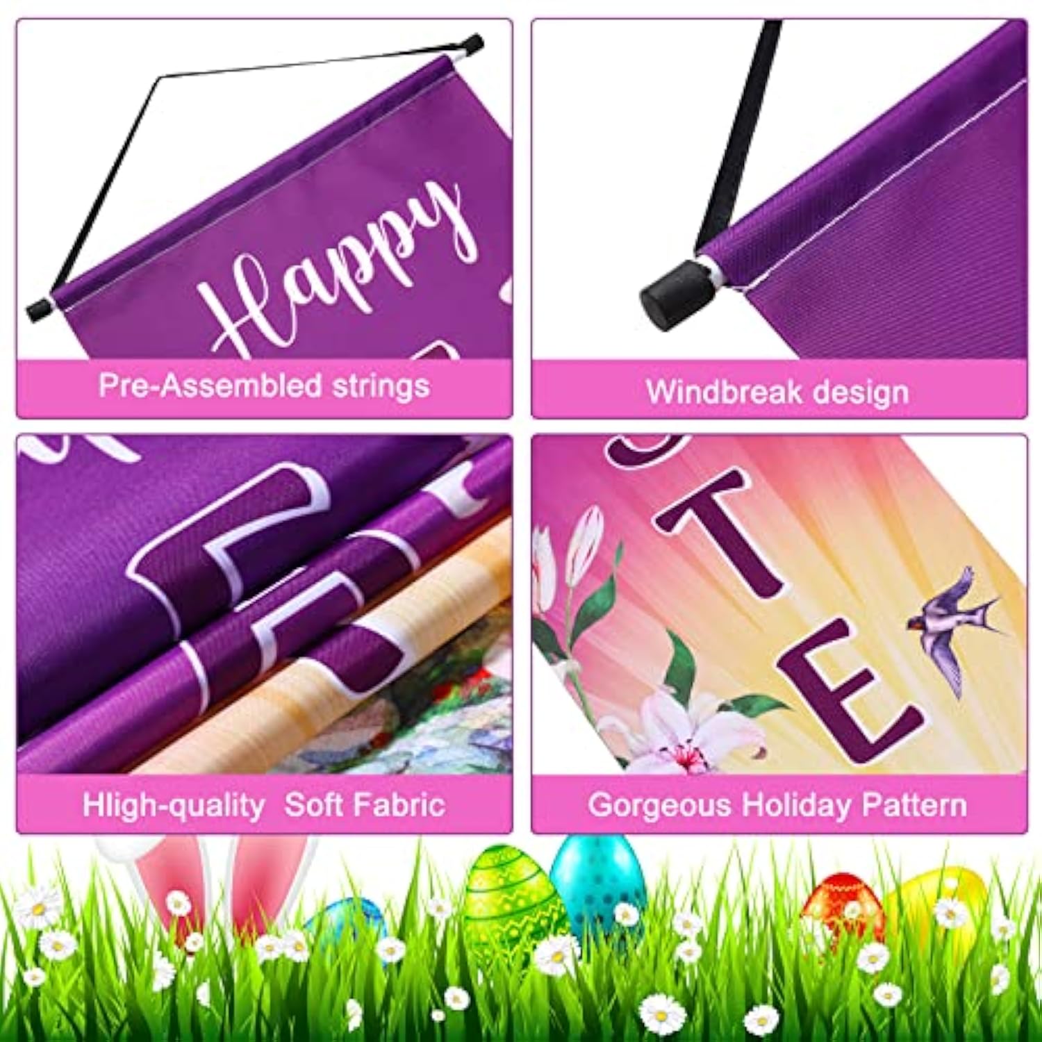 Happy Easter Door Banner He Is Risen Porch Sign Decoration Christian Wall Hanging Banner Jesus Cross Religious Spring Background Photo Prop Backdrop For Home Outdoor Indoor Party Supplies