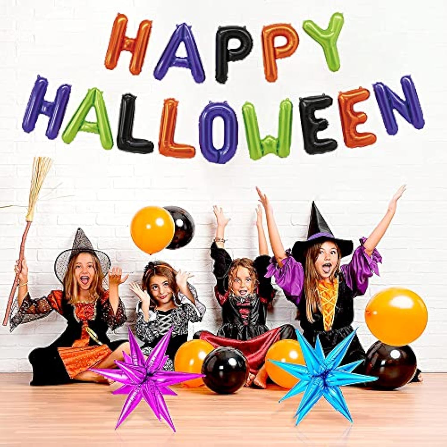 Happy Halloween Balloon Banner Colorful Party Backdrop Sign Yard Home Decorations