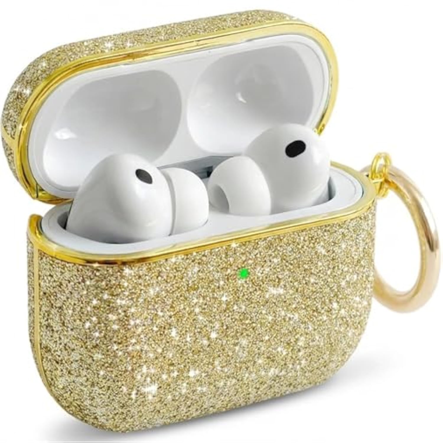 Cute Glitter AirPods 4 Case for Women with Keychain, Bling Hard Airpod iPods 4 Cases, Sparkly Rhinestone Air Pods 4 Generation Case for Women Girl, Model A3058/A3059 (Gold)