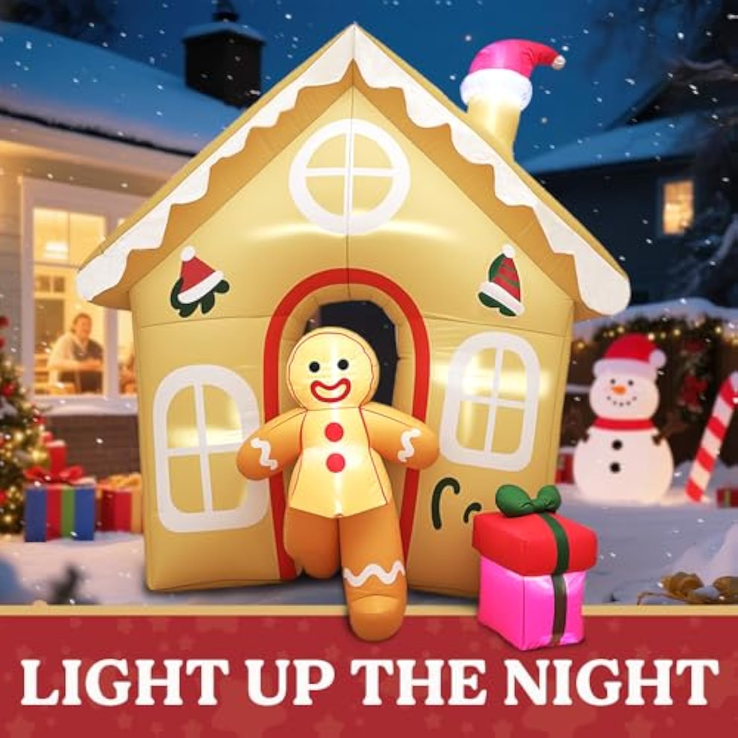 6Ft Christmas Inflatables The Runaway Gingerbread Man Outdoor Decorations, Christmas Blow Up Yard Decorations With Built