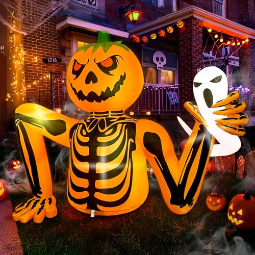 Halloween Inflatable Pumpkin Skeleton, 5FT Outdoor Halloween Decorations